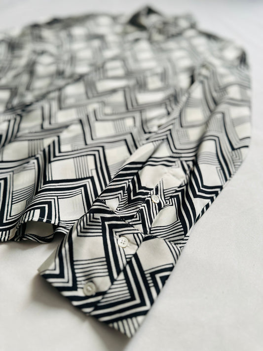 MANGO Black & White Slim Fit Printed Casual Blouse